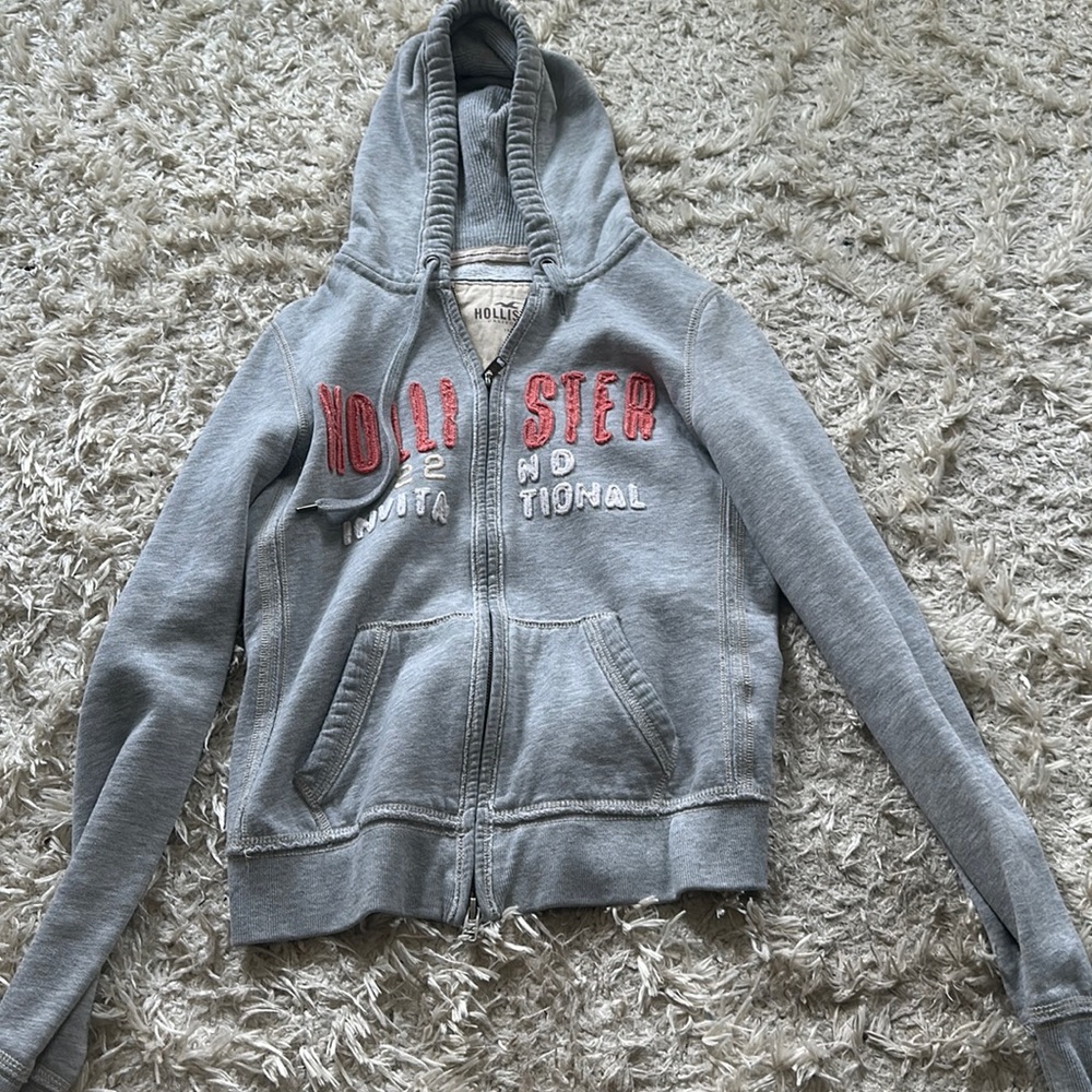 Hollister zip up grey hoodie